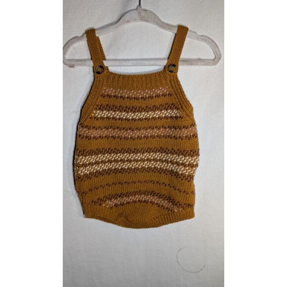 Bebe Organic Unisex Knit Wilder Striped Romper 6 Months Wheat Sustainable - Picture 1 of 7